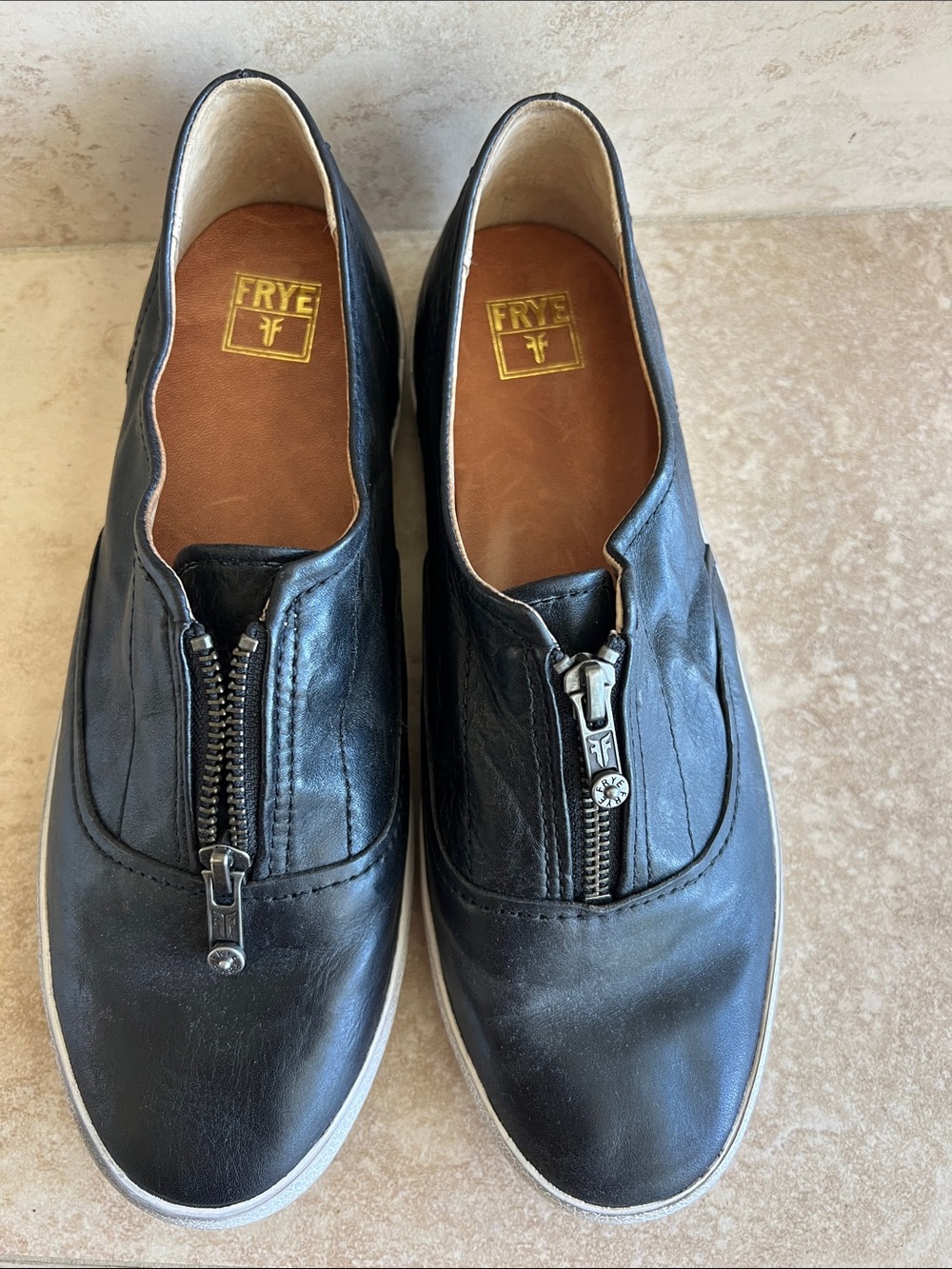 Frye Black Leather Zip Slip-On Sneakers
